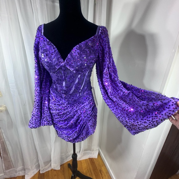Glamorous Purple Long Sleeve Dress - Picture 2 of 14